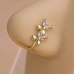NWOT One Charm Double Butterfly Cooper Zircon Nose Clip